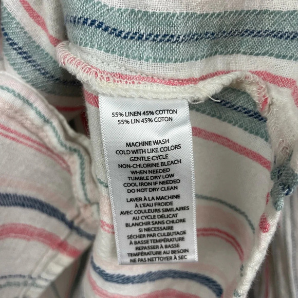 Beachlunchlounge White Multicolor Linen Blend Button Up Striped Long Sleeve Top - Picture 3 of 6